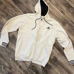 Adidas Men's Light Gray Zip-Up Hoodie